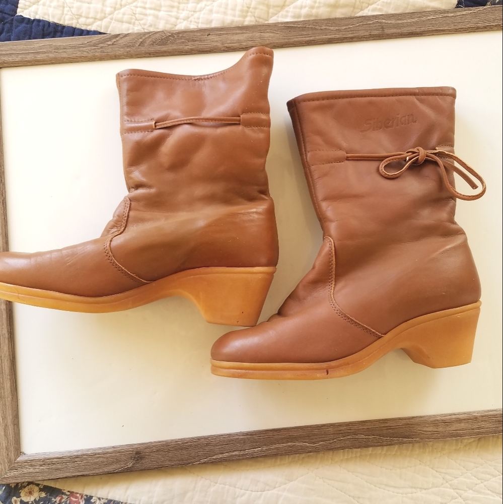 Siberian Tan Leather Insulated Winter Boots